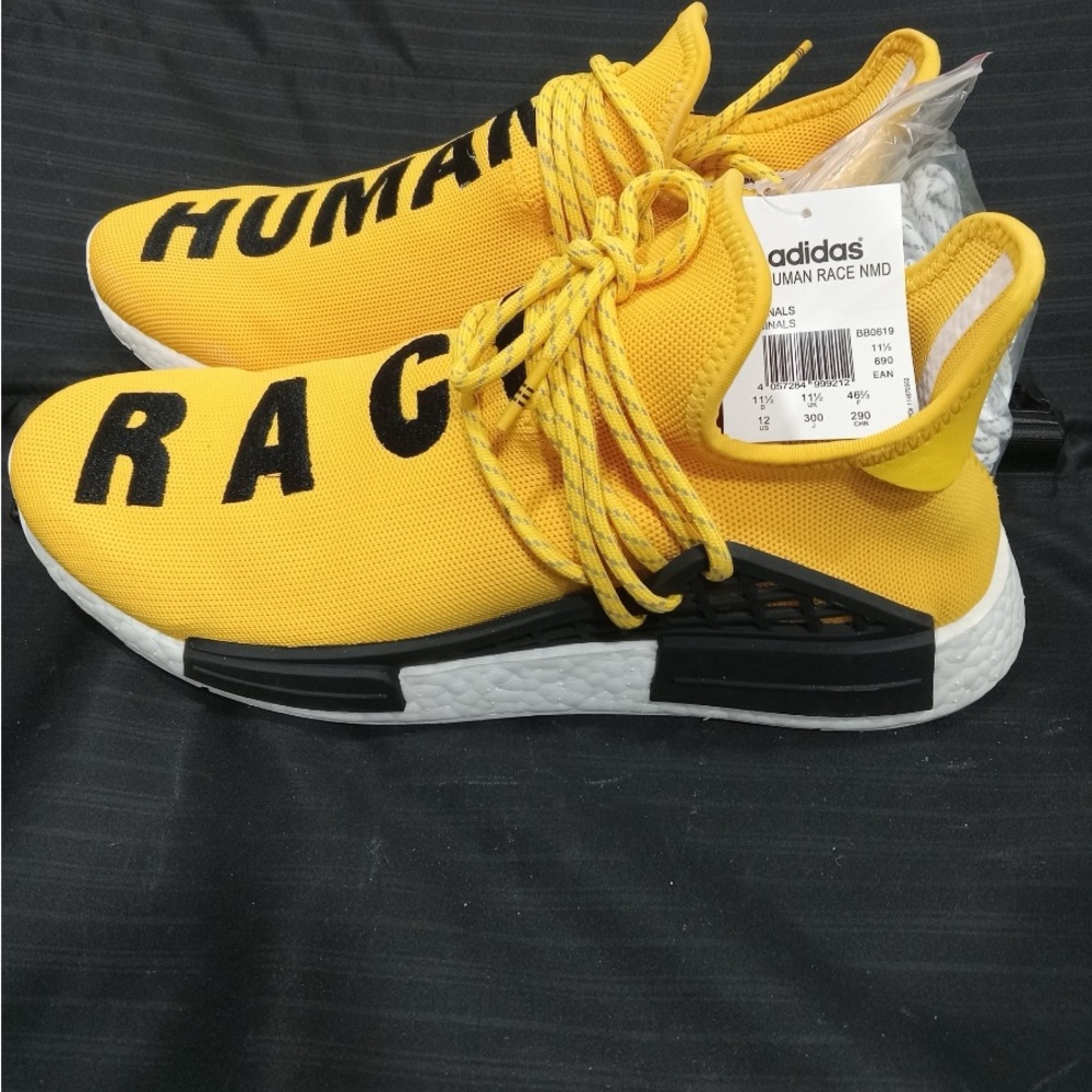 NWOB Adidas Yellow NMD Pharrell Human Race mens Sneakers